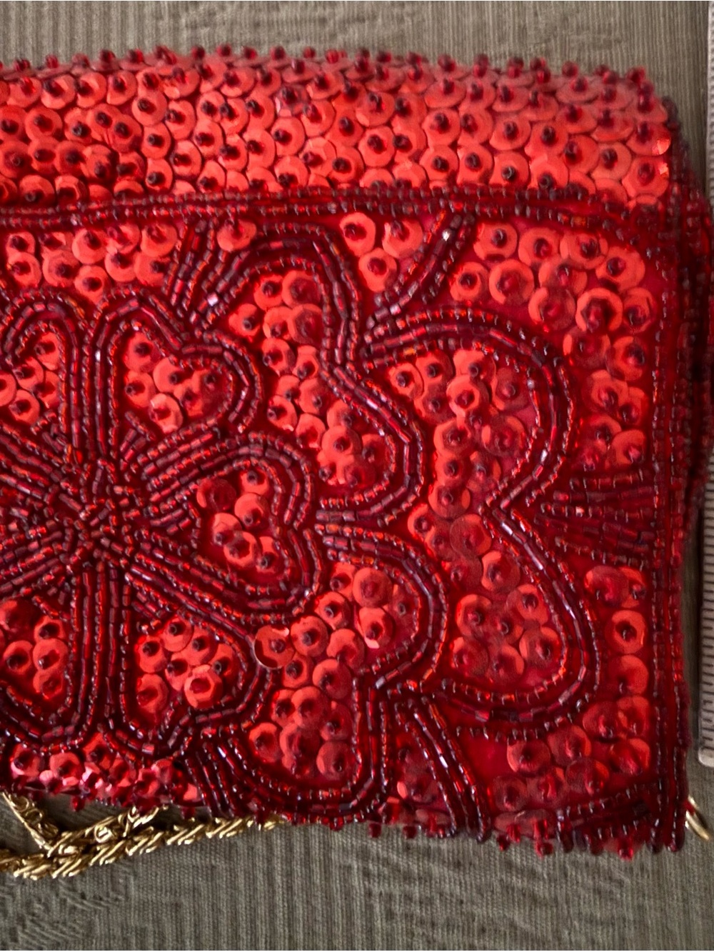Vintage Red Sequin Floral Evening Clutch with Gold Chain Strap - Picture 5 of 5